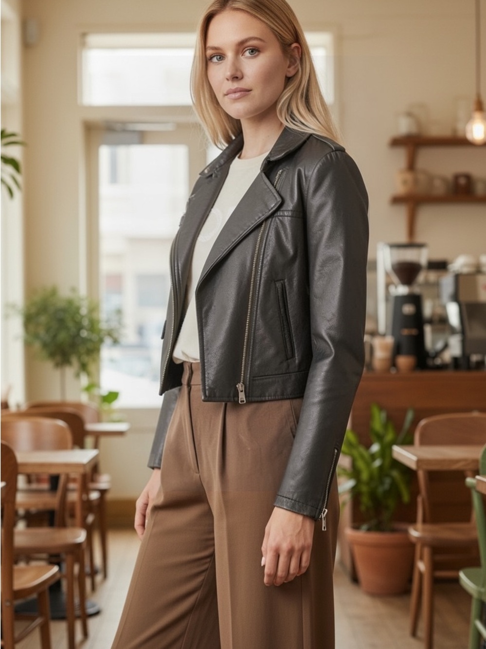 Michael Kors Black Leather Lambskin Moto Biker Jacket Gold Women’s M